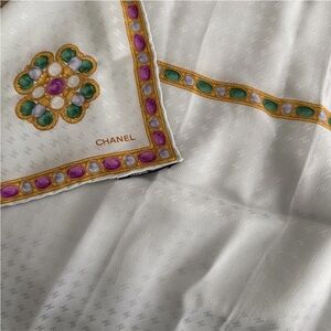 Chanel scarf Large Light Blue Vintage Silk Scarf